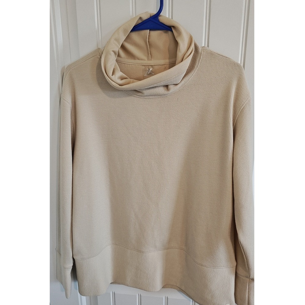 ZeroXposur Womens Ribbed Cowl Neck Pullover Top Beige Cream Long Sleeve Small